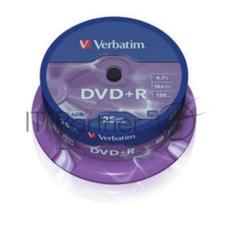 Диск DVD+R Verbatim 4.7Gb 16x Cake Box (25шт) (43500)