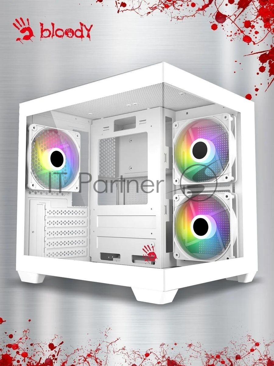 Компьютерный корпус Bloody CC-121 белый без БП mATX 7x120мм 1xUSB2.0 1xUSB3.0 audio