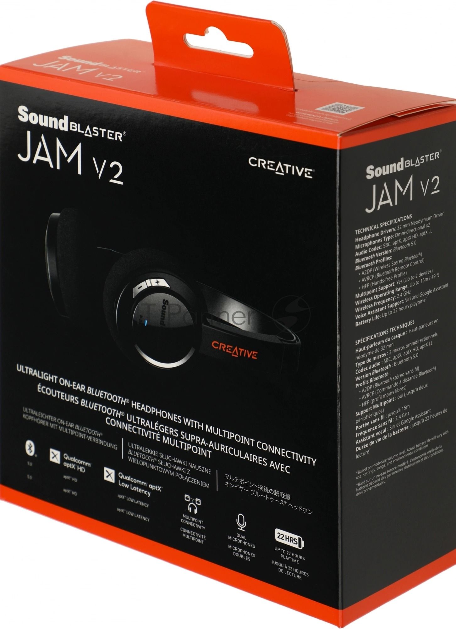 Беспроводные/проводные наушники Creative Jam V2 черный, накладные, Bluetooth + USB-C, до 22 ч