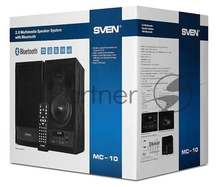Акустическая система 2.0 SVEN MC-10, чёрный, мощность 2x25Вт (RMS), FM-тюнер, USB/microSD, дисплей, пульт ДУ, Bluetooth SVEN MC-10, чёрный, акустическая система 2.0, мощность 2x25Вт (RMS), FM-тюнер, USB/microSD, дисплей, пульт ДУ, Bluetooth