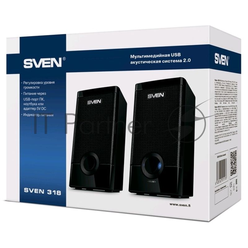 Колонки SVEN 318 черный USB-порт ПК, ноутбука или адаптер 5V DC