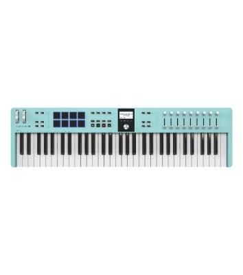 Клавиатура MIDI 231534 Arturia KeyLab Essential 61 mk3 Aquamarine 61 клавиша, LCD дисплей, 9 энкодеров, 8 пэдов, 9 фейдеров, 12 кнопок управления, колеса высоты тона и модуляции, 1/4" Jack вход для педали, MIDI выход, Type-C