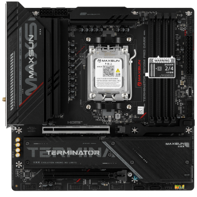 Материнская плата Maxsun MS-Terminator B850M PRO DARK WIFI, AM5, AMD B850, 4xDDR5, 2xSATA, 3xM.2, 1xPCIe 5.0 x16, 1xPCIe 4.0 x16, 1xHDMI, 1xDisplayPort, 1x 2.5Gb LAN, 4xUSB 3.2 Gen1, 4xUSB 2.0, 1xUSB 3.2 Gen2 Type-C, 6x3.5 мм, 5.1, microATX