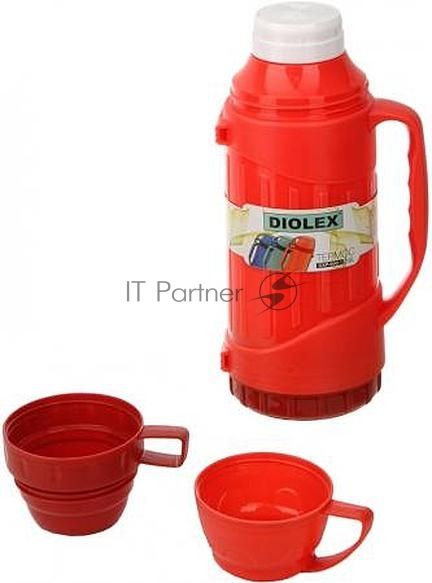Термос Diolex DXP-600-R 600 мл, пластиковый, со стеклянной колбой, красный