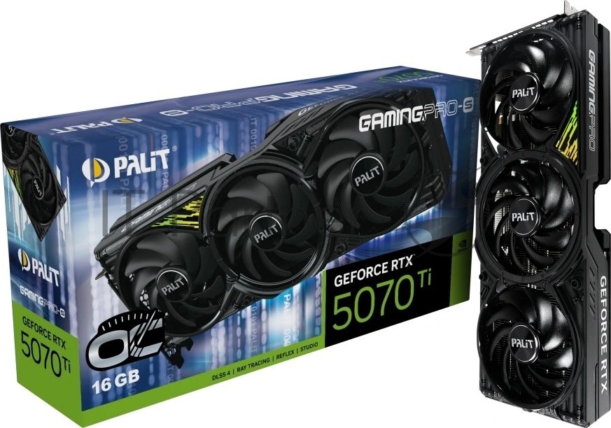 Видеокарта Palit GeForce RTX 5070 Ti GamingPro-S OC, 16 GB GDDR7, 256 bit, 3xDisplayPort, HDMI, GPU 2482 MHz