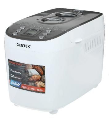 Хлебопечка Centek CT-1415 белый/серебристый, 860 Вт, 1.5 кг, 15 программ