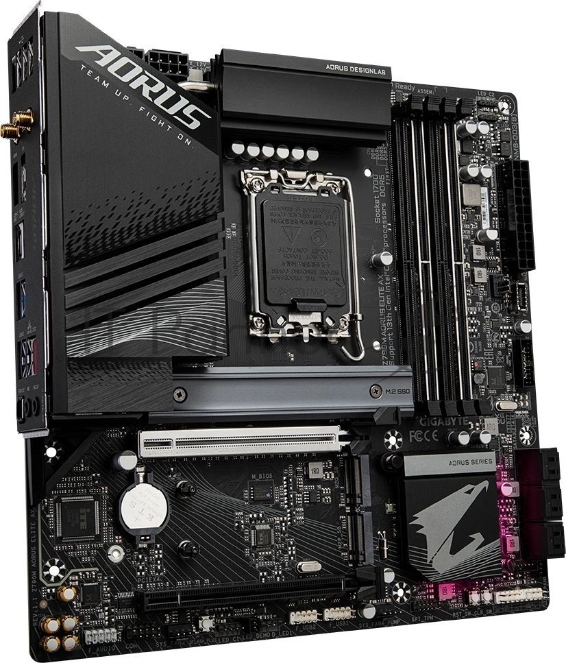 Материнская плата Gigabyte Z790M AORUS ELITE AX, LGA1700, Intel Z790, 4xDDR5, 6xSATA, 3xM.2, 1xPCIe 5.0 x16, 1xPCIe 4.0 x4, 1xHDMI, 1xDisplayPort, 1x 2.5Gb LAN, 1xUSB 3.2 Gen 2x2 Type-C, 1xUSB 3.2 Gen 2, 4xUSB 3.2 Gen 1, 4xUSB 2.0, 2x3.5 мм, 7.1, microATX