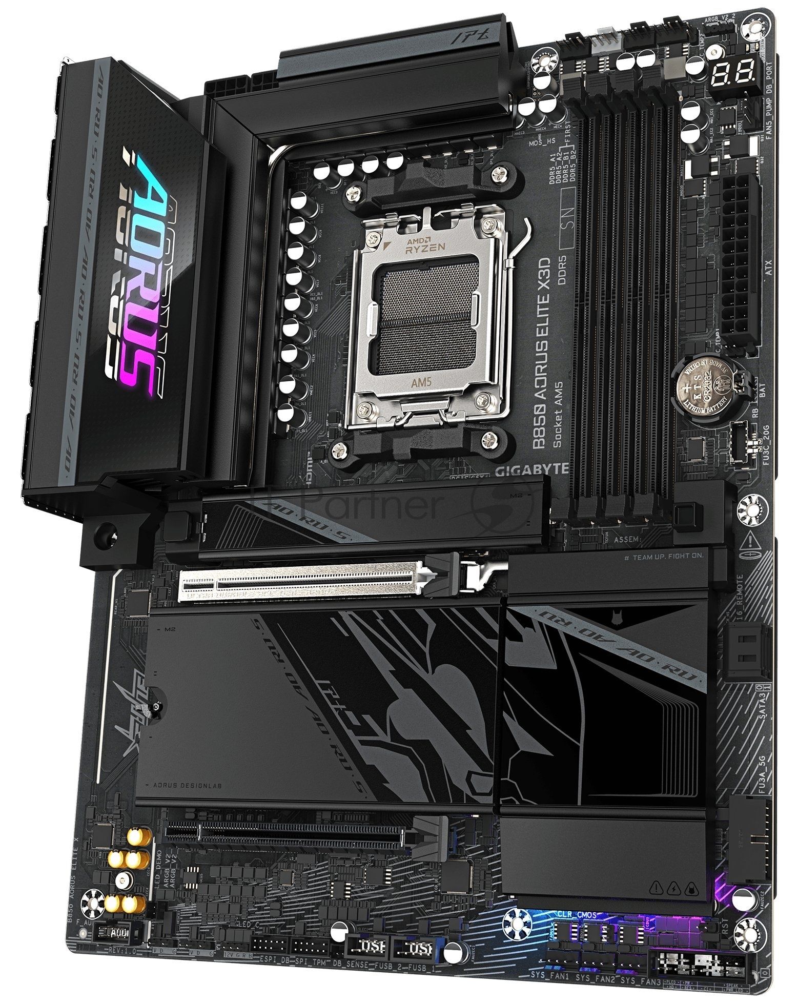 Материнская плата Gigabyte B850 AORUS ELITE X3D, AM5, AMD B850, 4xDDR5, 2xSATA, 4xM.2, 1xPCIe 5.0 x16, 1xPCIe 4.0 x4, 1xHDMI, 1x 5GbE LAN, 2xUSB 3.2 Gen 2 Type-C, 2xUSB 3.2 Gen 2 Type-A, 4xUSB 3.2 Gen 1, 4xUSB 2.0,