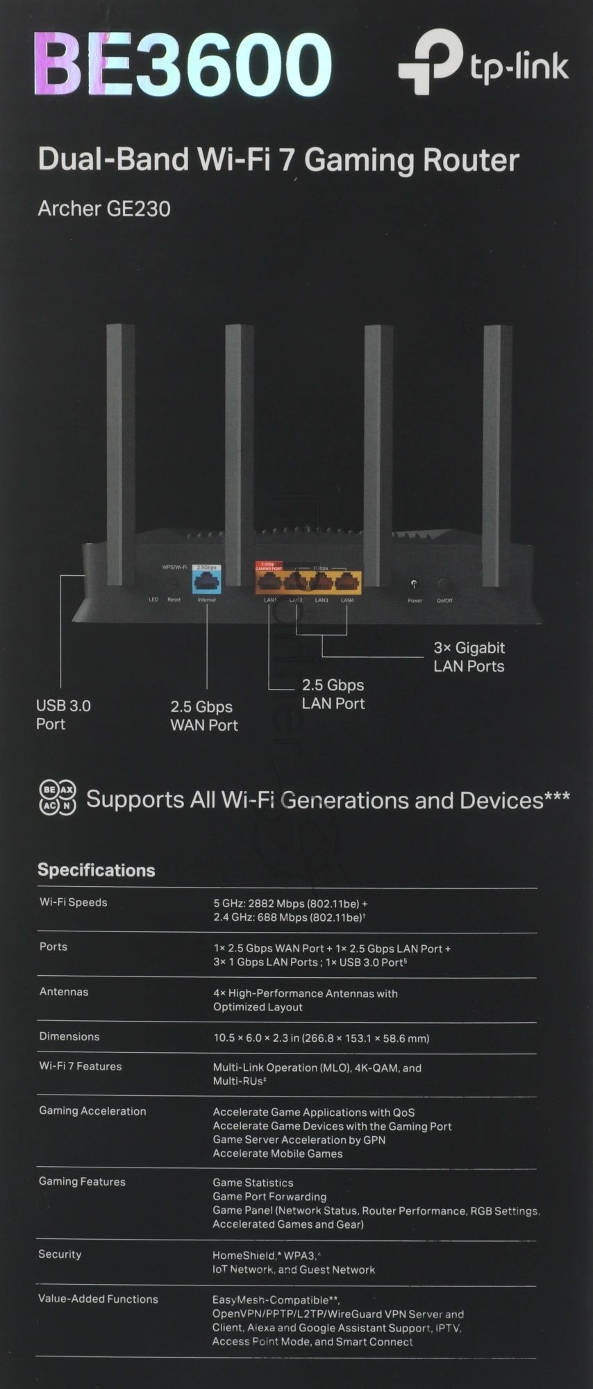 Двухдиапазонный игровой роутер Wi-Fi TP-Link Archer GE230
