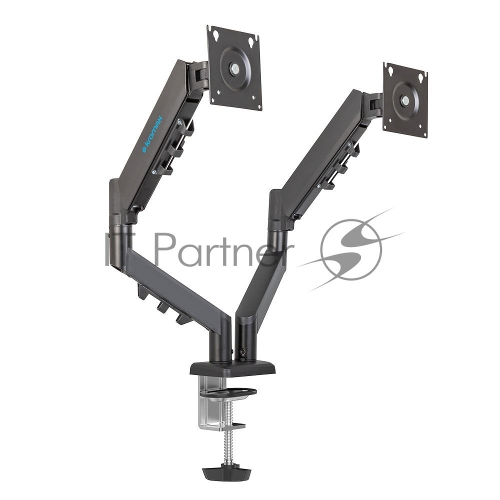 Кронштейн Kromax OFFICE-14 черный, 4 шт/уп. Кр. стал. настол. для 2-х мон. 15"-32", max 2x10 кг, 6 ст. св., нак. +90° -45°, пов. 180°, max VESA 100x100