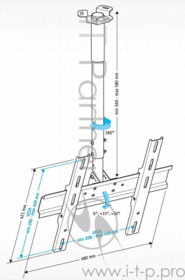 Кронштейн для телевизора Holder PR-101-W белый 32"-65" макс.60кг потолочный фиксированный