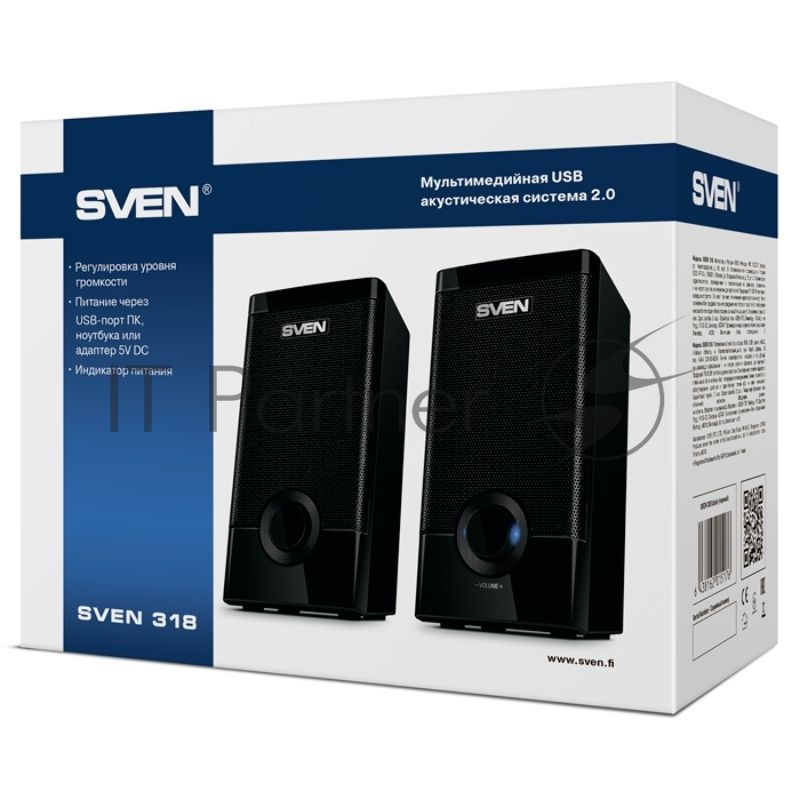 Колонки SVEN 318 черный USB-порт ПК, ноутбука или адаптер 5V DC