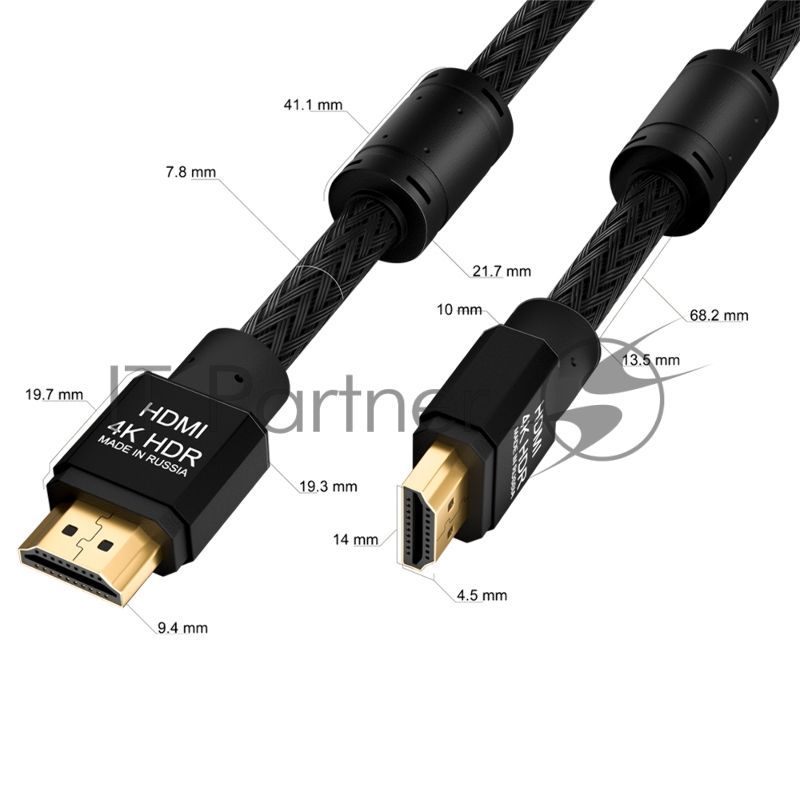 Кабель GCR 10.0m HDMI версия 2.0, HDR 4:2:0, Ultra HD, 4K 60 fps 60Hz/5K*30Hz, 3D, AUDIO, 18.0 Гбит/с, 28/28 AWG, OD7.8мм, тройной экран, черный нейлон, AL корпус черный, фер.кольца, GCR-53191 GCR Кабель 10.0m HDMI версия 2.0, HDR 4:2:0, Ultra HD, 4K 60 f