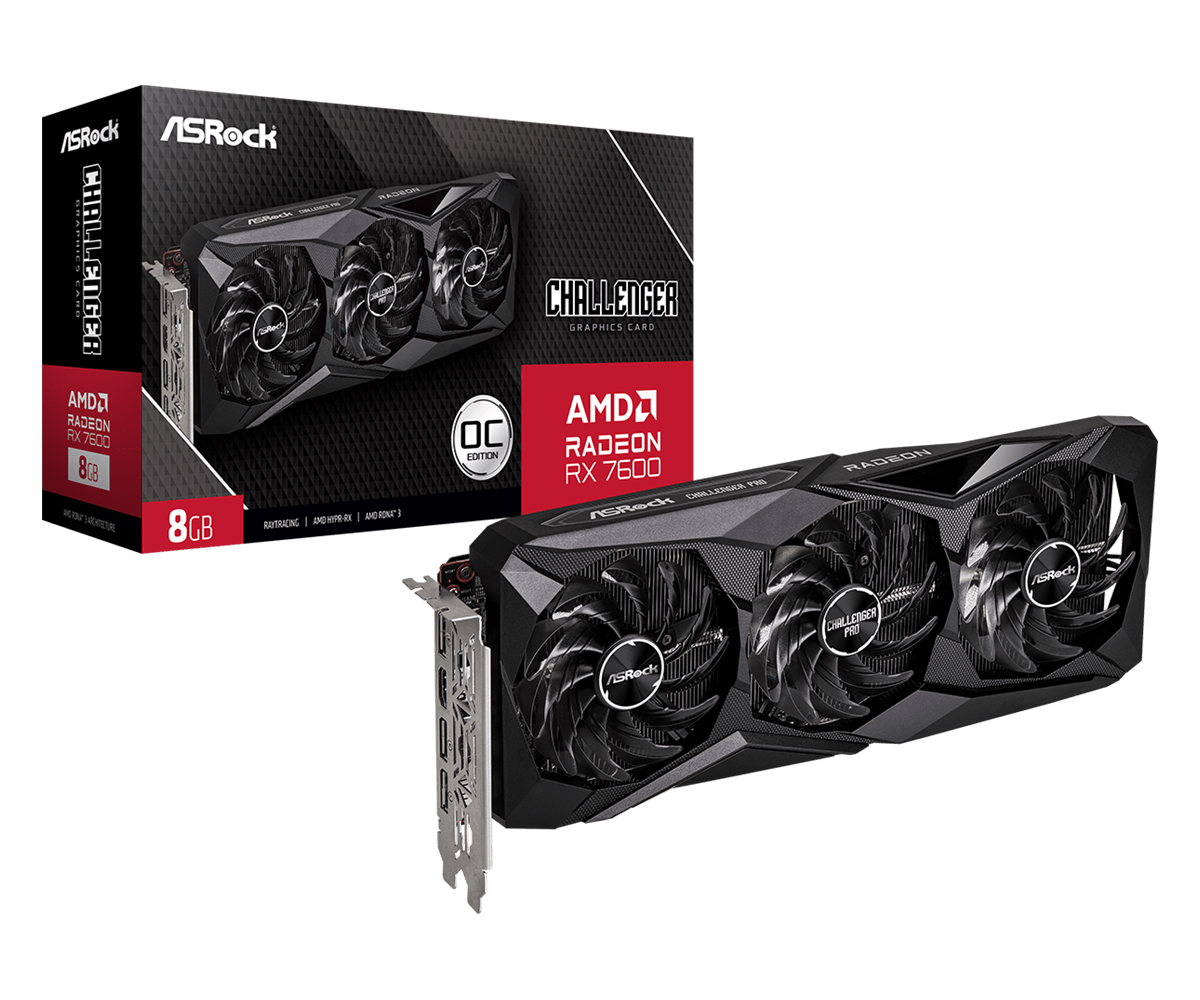 Видеокарта ASRock AMD Radeon RX 7600 Challenger Pro 8GB OC, 8 GB GDDR6, 128 bit, 3xDisplayPort, HDMI, GPU 2280 MHz