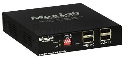 Приемник-декодер DVI, USB2.0 и KVM over IP, сжатие JPEG2000, с PoE MuxLab 500771-RX