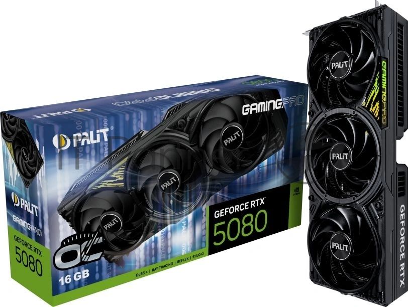 Видеокарта Palit GeForce RTX 5080 GamingPro OC V1, 16 GB GDDR7, 256 bit, 3xDisplayPort, HDMI, GPU 2295 MHz
