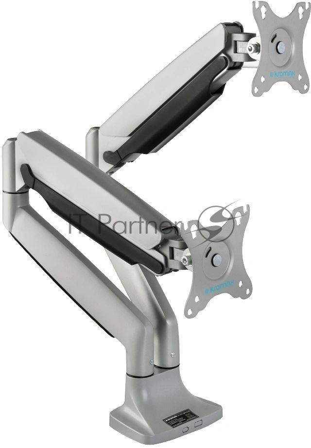 Кронштейн Kromax OFFICE-22 серебристый, 4 шт/уп. Кр. алюм. настол. для мон. 17"-35", max 2x15 кг, 6 ст св., нак. ±90°, пов. 360°, max VESA 100x100 мм.