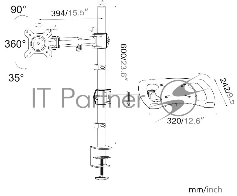Кронштейн для монитора/ноутбука Cactus CS-VM-LH07-AL серебряный 13"-27" макс.8кг настольный поворот и наклон
