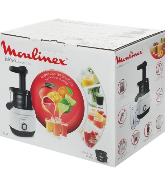 Соковыжималка Moulinex ZU150110 белый/черный, шнековая вертикальная, 150 Вт, 800 мл, электронное, реверс