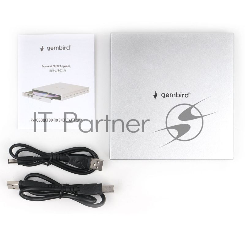 Оптический привод внешний с интерфейсом USB 2.0 Gembird DVD-USB-02-SV пластик, серебро