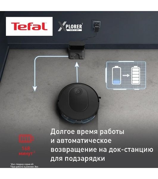 Робот-пылесос Tefal X-plorer Serie 65 RG8L65WH черный, 5200 мАч Li-Ion, уборка сухая/влажная, пылесборник контейнер 0,4 л