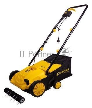 Скарификатор электрический Champion ESC1532 Мощность двигателя 1500 Вт, Напряжение сети 230,50 В, Гц, Вес c травосборником 9,3 кг, Ширина обработки 320 мм, Высота аэрации -4/0/+4/+12 мм, Высота скарификации -12/-8/-4/+4 мм, Тип/объем травосборника ткань/3