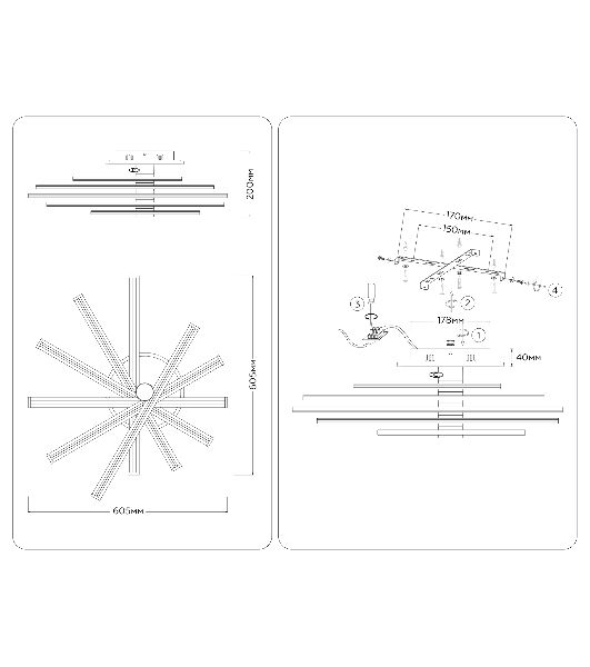 Потолочный светодиодный светильник Ambrella light FL6232 BK черный 96W 3000K-6400K 605*605*200 (ПДУ ИК)
