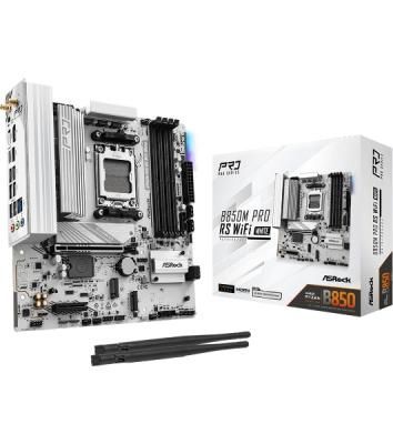 Материнская плата ASRock B850M Pro RS WiFi White, AM5, AMD B850, 4xDDR5, 4xSATA, 3xM.2, 1xPCIe 5.0 x16, 1xPCIe 4.0 x4, 1xHDMI, 1xDP, 1x2.5Gb LAN, Wi-Fi 6E, Bluetooth 5.3, 1xUSB-C 10Gbps, 1xUSB-A 10Gbps, 2xUSB-A 5Gbps, 4xUSB-A 2.0, 3x3.5 мм, 7.1, mATX