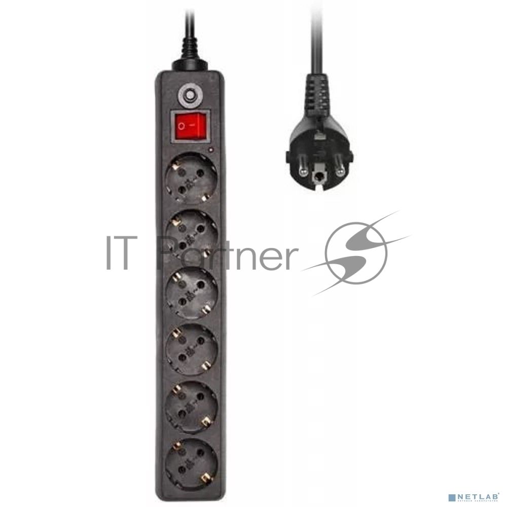 Сетевой фильтр Buro 600SH-1.8-B 1.8 м, 6 розеток, черный, коробка