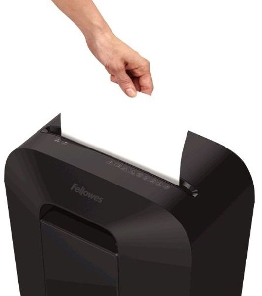 Шредер Fellowes PowerShred LX25 черный (секр.P-4)/перекрестный/6лист./11.5лтр./скрепки/скобы/пл.карты