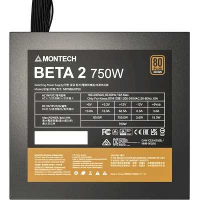 Блок питания Montech BETA 2 750W, 750Вт, 80+ Bronze, 120мм, немодульный, черный