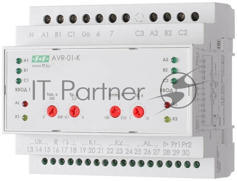 Устройство управления резервным питанием AVR-01-K (2 ввода; 1 нагрузка 35мм 3х400В+N 2х16А 2P IP20 монтаж на DIN-рейке) F&F EA04.006.001