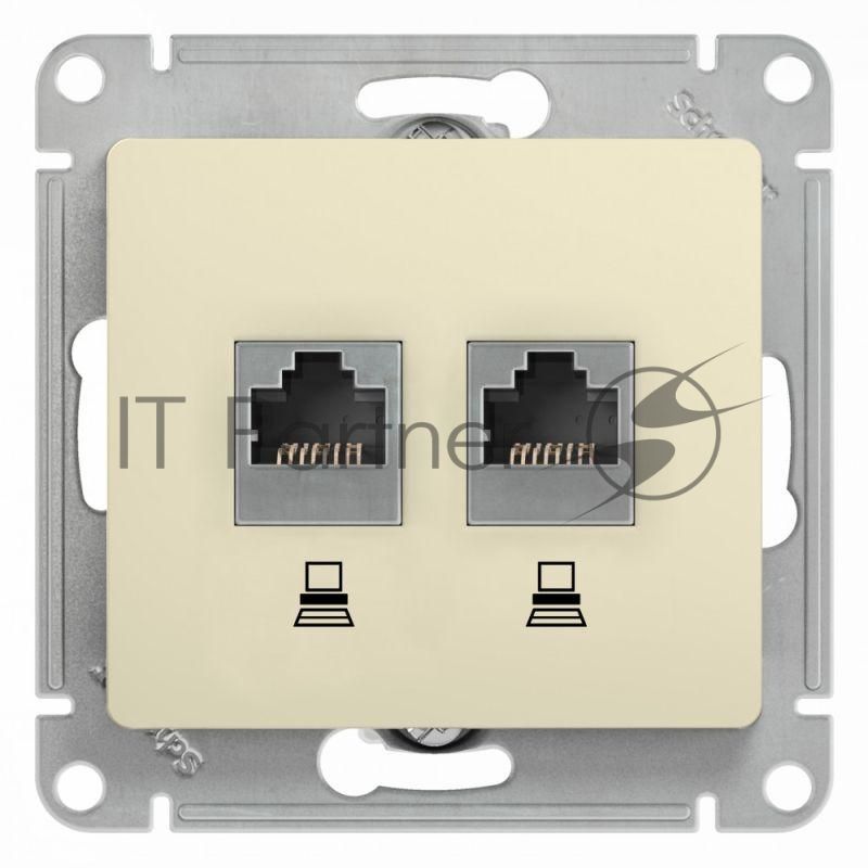 Механизм розетки комп. 2-м Glossa RJ45+RJ45 кат. 5е беж. SchE GSL000285KK