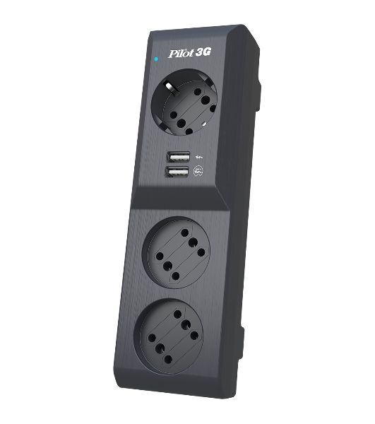 Сетевой фильтр Surge protector Pilot 3G 3xGP euro outlets, 10А/2.2 кВа, 2xUSB, 10m, черный