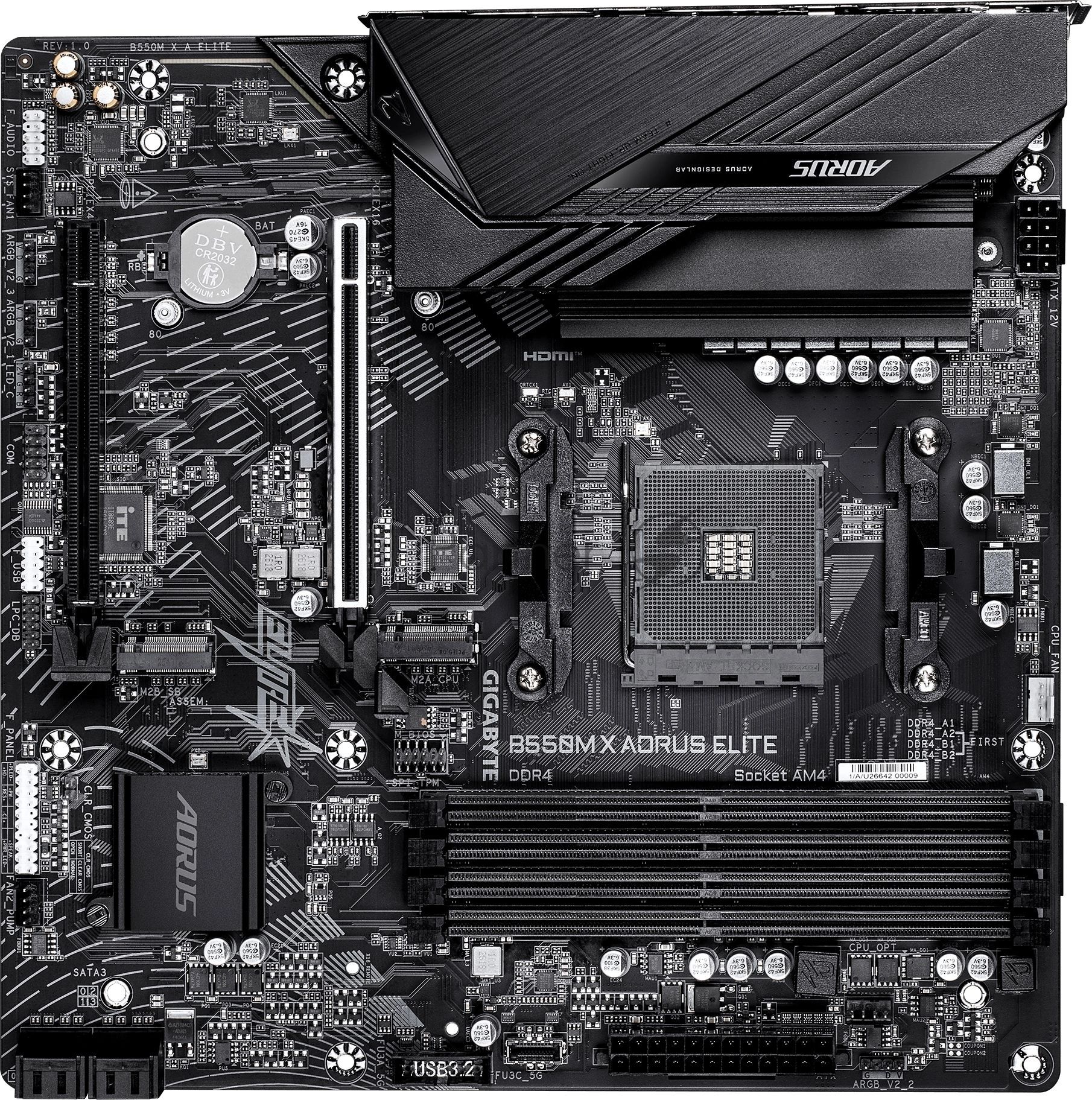 Материнская плата Gigabyte B550M X AORUS ELITE, AM4, AMD B550, 4xDDR4, 4xSATA, 2xM.2 PCIe 4.0/3.0, 1xPCIe 4.0 x16, 1xPCIe 3.0 x4, 1xHDMI, 1xDisplayPort, 1x 2.5Gb LAN, 4xUSB 3.2 Gen 1, 1xUSB Type-C 3.2 Gen 1, 2xUSB 2.0, 3x3.5 мм, 7.1, microATX