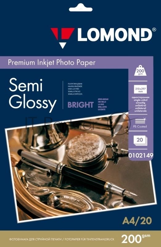 Фотобумага ПРЕМИУМ для стр.печати LOMOND А4,200 г/м2 односторонняя Bright Semi- Glossy(20л)