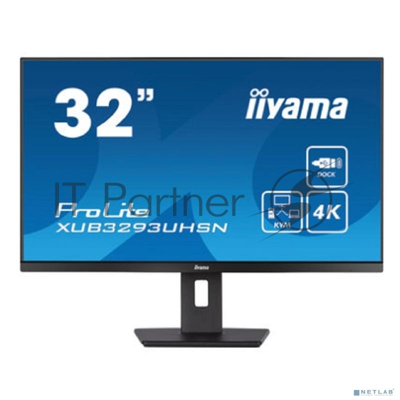 Монитор 31.5" Iiyama XUB3293UHSN-B5 IPS 3840x2160, 60 Гц, 4 мс, 16:9, 350 кд/м², HDMI 2.0, DP 1.2, 3.5 Jack, USB-C, USB Hub (2x USB 3.0), Ethernet, динамики (2x3 Вт), черный