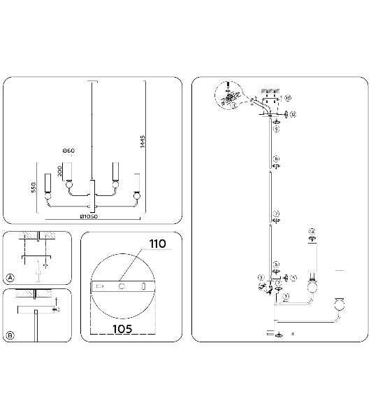 Люстра Ambrella light LH53251/6 BS/FR латунь/белый матовый E14*6 max 40W D1050*1445