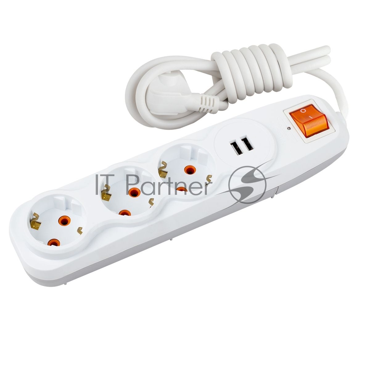 Nilson Сетевой фильтр 3-местн. с заз. конт., 2 порта USB 2,4А, 1,5 м. (44134115)