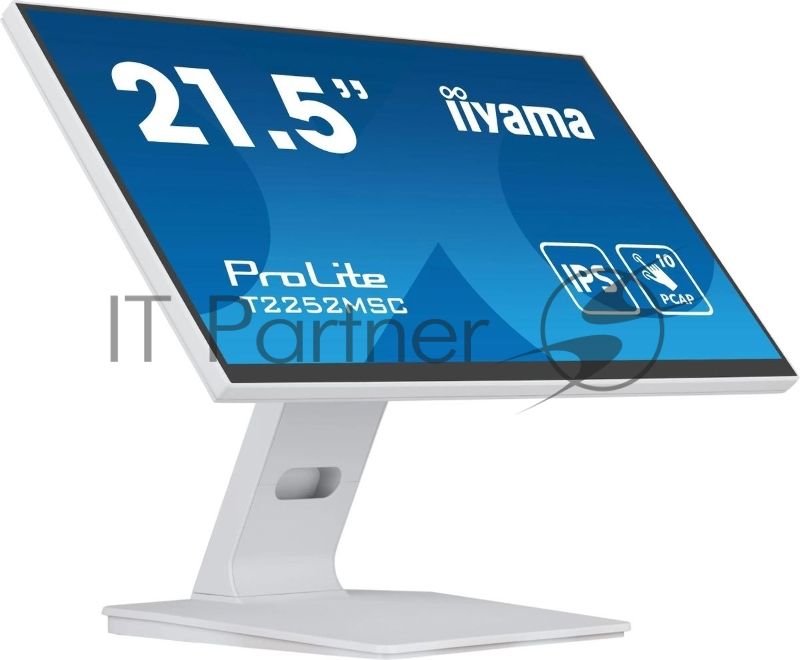 Монитор 21.5" Iiyama ProLite T2252MSC-W2 IPS 1920x1080, 75 Гц, 5 мс, 16:9, 250 кд/м², HDMI 1.4, DP 1.2, USB Hub, сенсорный экран, динамики (2x1 Вт), белый