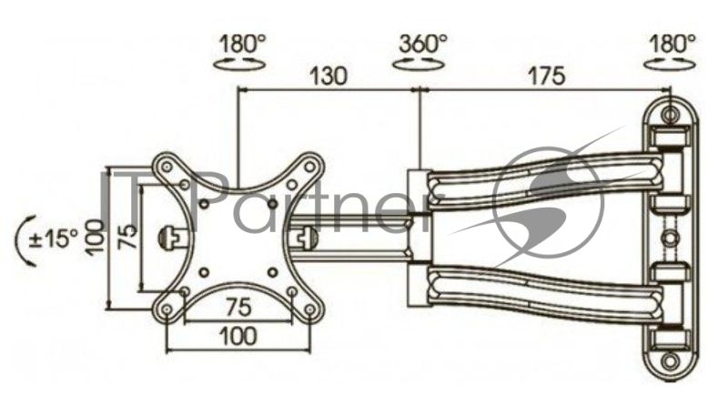 Кронштейн для телевизора Kromax TECHNO-1 темно-серый, 10"-26" макс. 15 кг, настенный, поворот и наклон