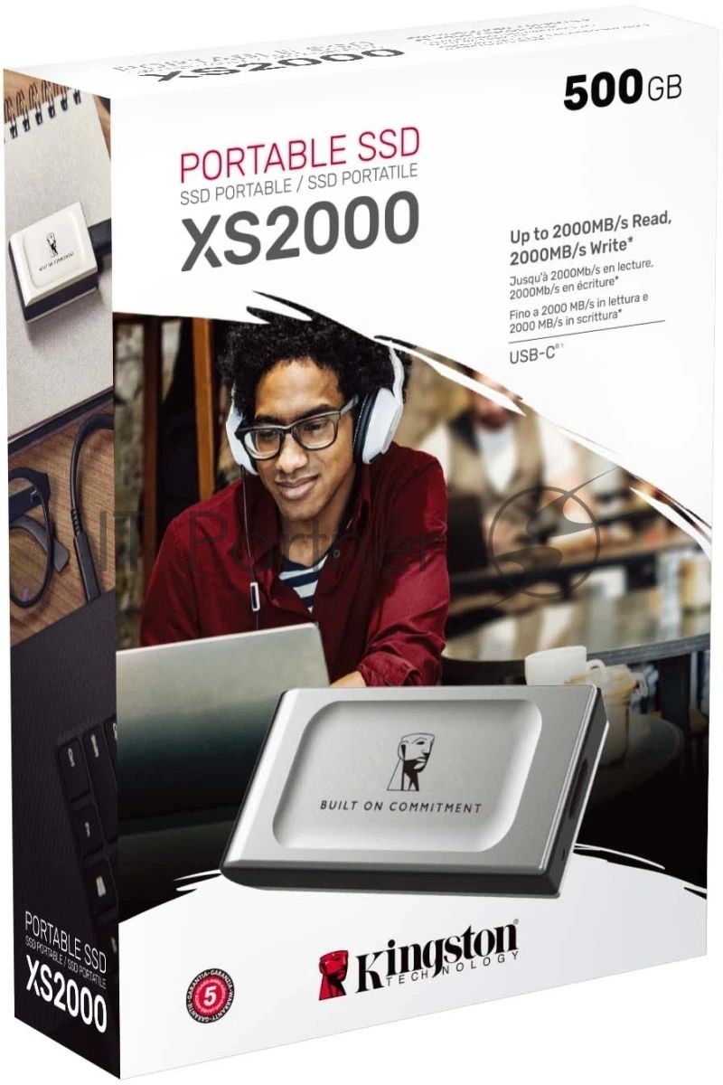 Внешний SSD Kingston XS2000, 500 Gb, USB 3.2 Gen 2x2 Type-C, R/W 2000/2000, серебристый