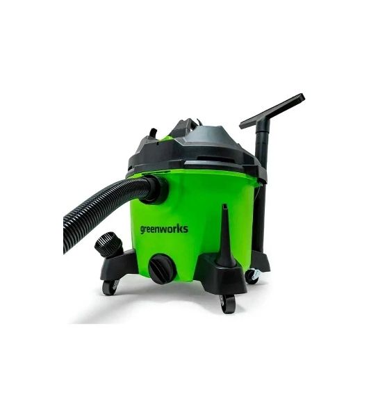 Строительный пылесос GreenWorks G120WDV (4701207) зеленый, 1300 Вт, уборка сухая/влажная, пылесборник контейнер, 34 л