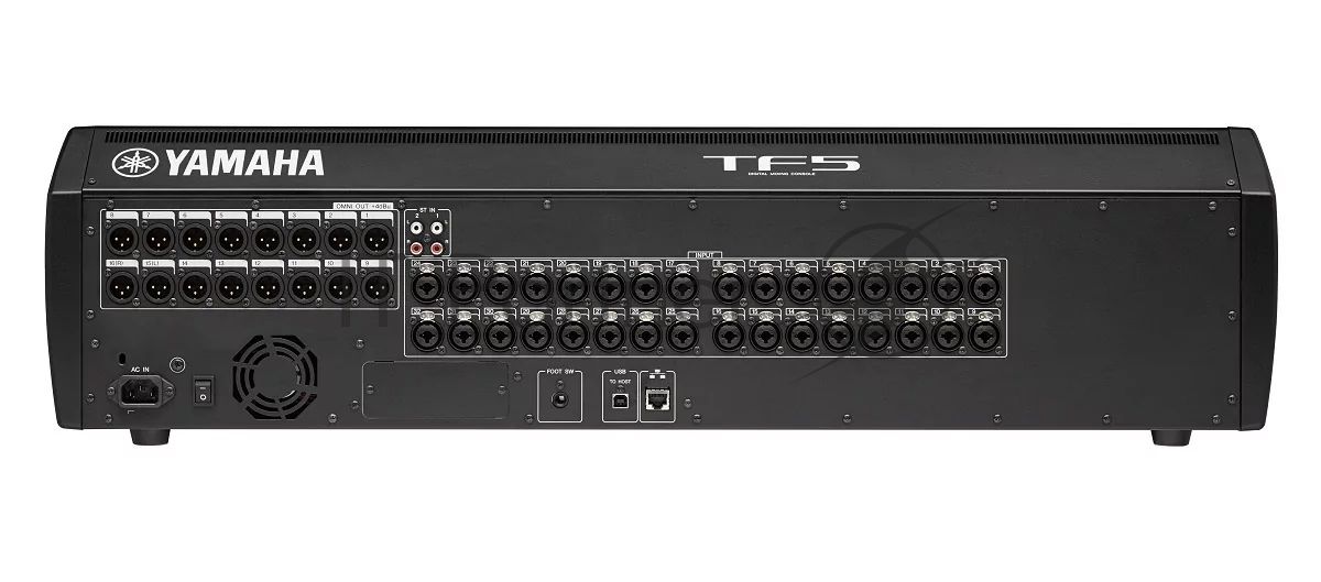 Микшер Yamaha TF5 цифровой, 32 аналоговых XLR/TRS MIC/LINE + 2 аналоговых RCA стерео линейных входа, 16 аналоговых XLR выходов, 33 моторизированных фейдера, 48 входных микшируемых каналов, USB 2.0