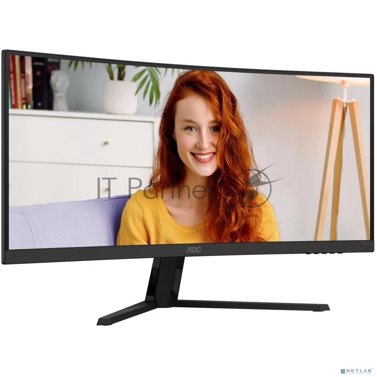 Монитор 34" AOC CU34B3E VA 3440x1440, 120 Гц, 4 мс, 21:9, 300 кд/м², HDMI, DisplayPort, изогнутый экран, HDR, Flicker Free, Low Blue Light, черный