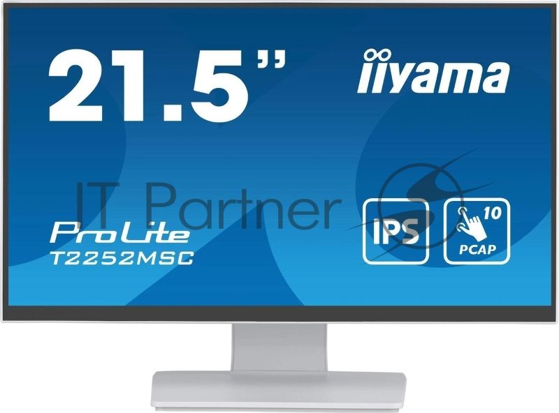 Монитор 21.5" Iiyama ProLite T2252MSC-W2 IPS 1920x1080, 75 Гц, 5 мс, 16:9, 250 кд/м², HDMI 1.4, DP 1.2, USB Hub, сенсорный экран, динамики (2x1 Вт), белый