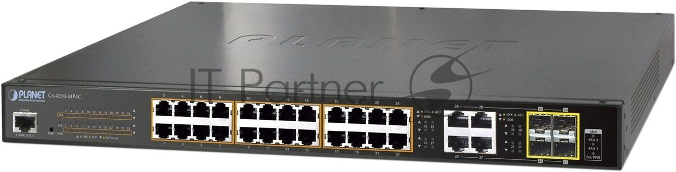 Управляемый коммутатор GS-4210-24PL4C IPv6/IPv4, 24-Port Managed 802.3at POE+ Gigabit Ethernet Switch + 4-Port Gigabit Combo TP/SFP (440W)