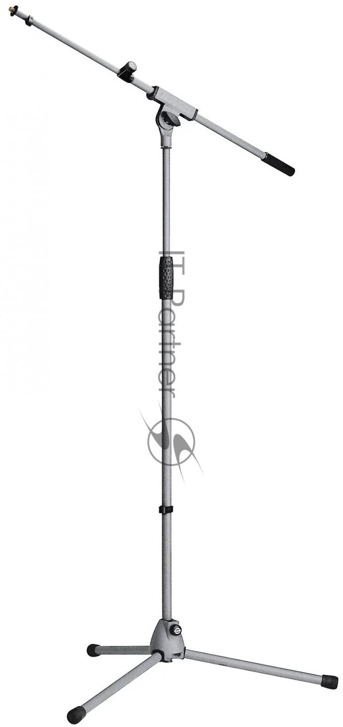 Микрофонная стойка "журавль" K&M 21080-300-87 высота 925 до 1630 мм, длина стрелы от 425 до 725 мм, металлические узлы, складная конструкция, материал стойки - сталь, цвет серый