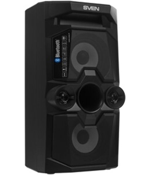 Мобильные колонки SVEN PS-655 2.0 черные (2x25W, mini Jack, USB Type-C, USB flash, Bluetooth, FM, micro SD, ПДУ, LED экран, 4400 мA, RGB подсветка)