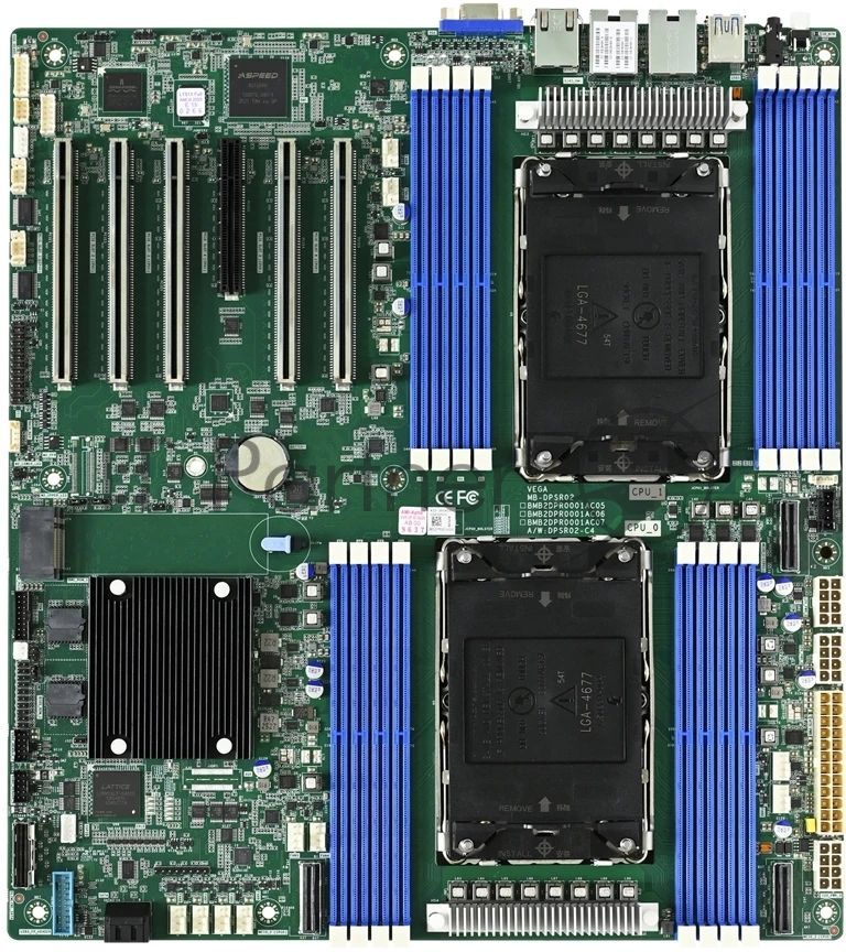 Серверная материнская плата AIC Vega MB, 2xLGA4677, Intel C741, 16xDDR5, 2xSATA, 2xM.2, 5xPCIe 5.0 x16, 1xVGA, 2x1Gb LAN, IPMI, 2xUSB-A 5Gbps, EATX